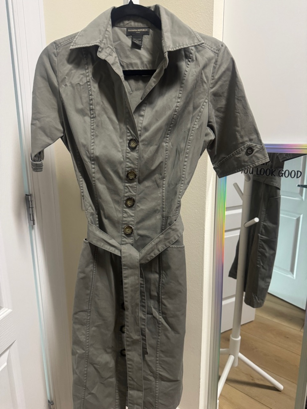 Banana Republic Olive-Green Button Front Midi Shirtdress